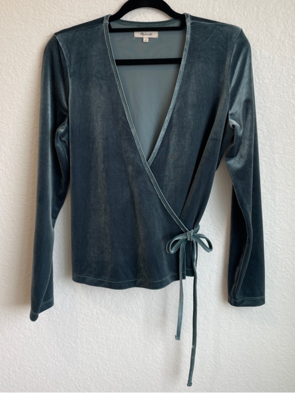 MADEWELL Soft Velvet Wrap-Top in Slate Green Size MEDIUM